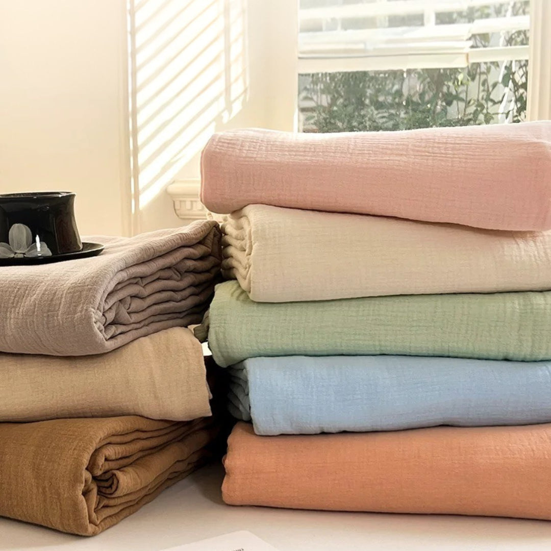 Breathable 100% Cotton Muslin Fitted Sheet  Bundle: Fitted Sheet & 2 Pillowcases