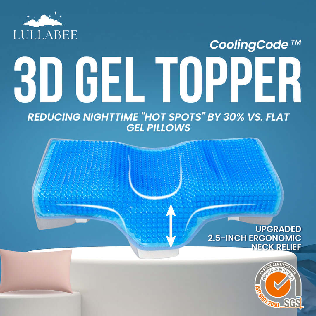 CoolingCode™ 3D Gel Pillow Topper, features heat dissipation and ergonomic neck relief design.