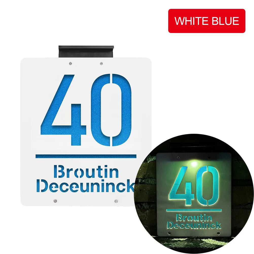 Personalised Modern Address Sign with Colourful Solar LED Light