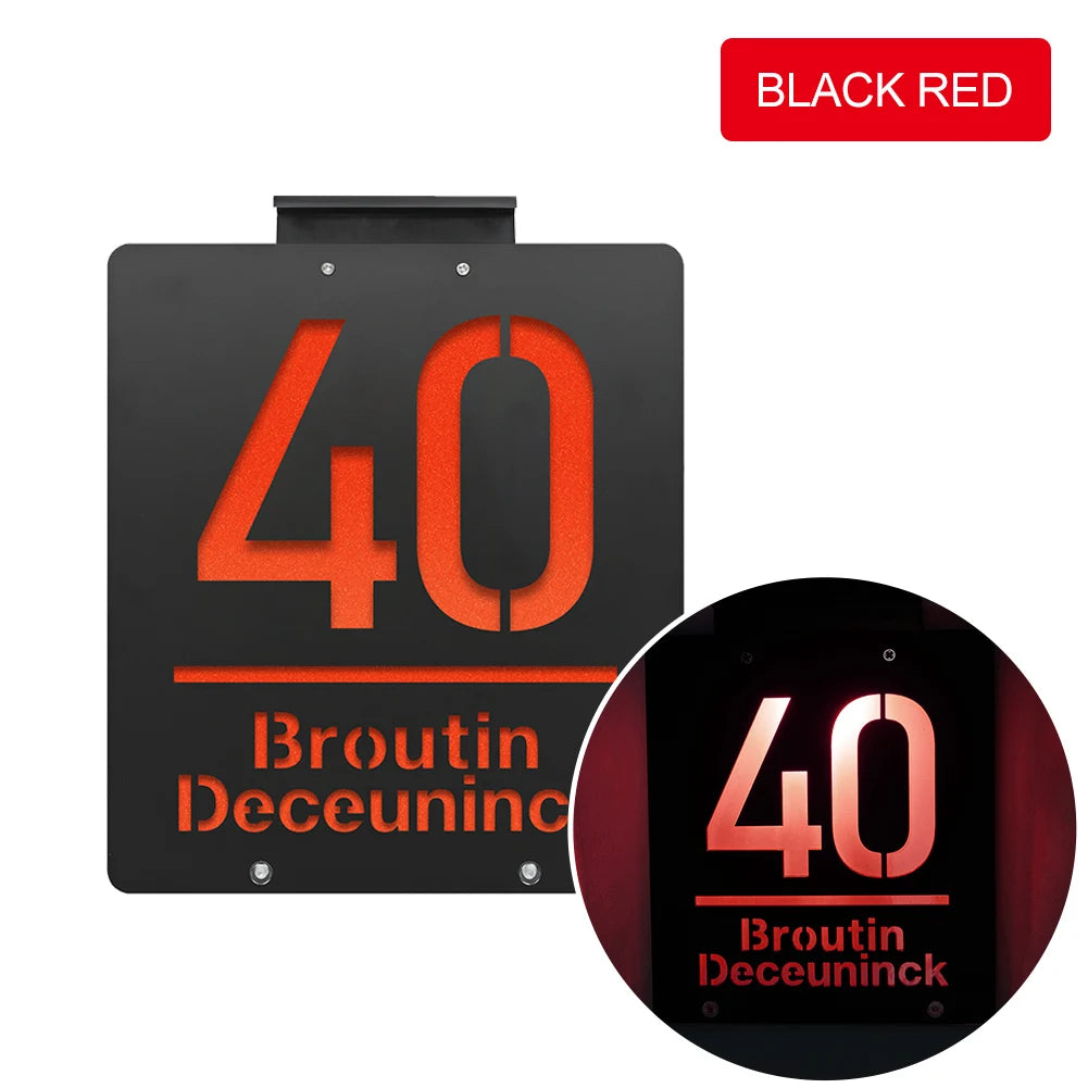 Personalised Modern Address Sign with Colourful Solar LED Light