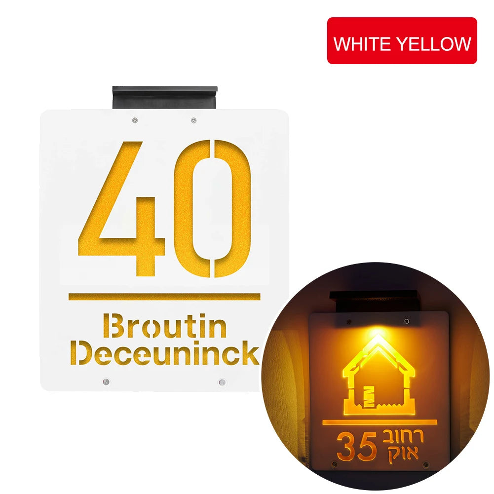 Personalised Modern Address Sign with Colourful Solar LED Light
