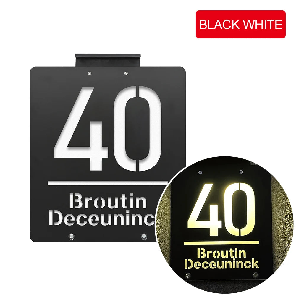 Personalised Modern Address Sign with Colourful Solar LED Light