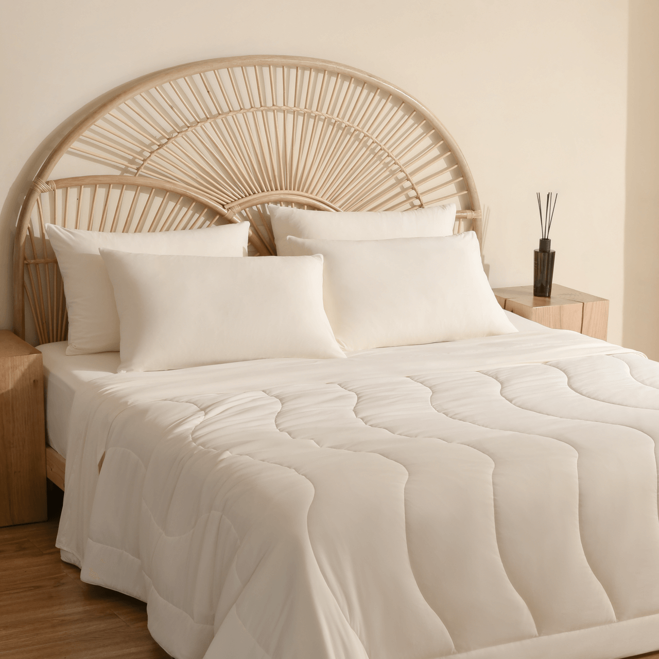 Cozy bed featuring CoolingCode™ Starter Sheet Set with fitted sheet and two pillowcases in a modern bedroom.